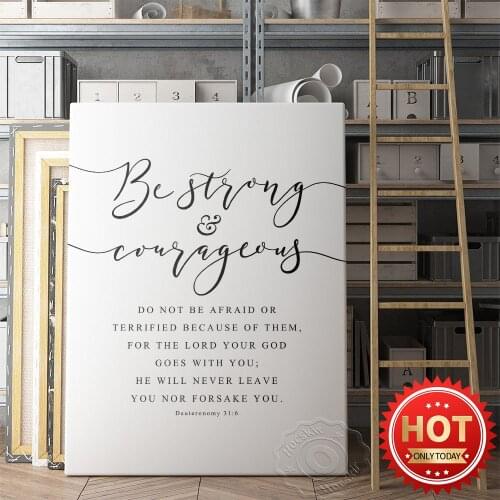 Quote Deuteronomy 31:6 Bible Verse Wall Art Poster, Christian Scripture Wall Decor Mural, Modern Simple Nordic Style Home Decor