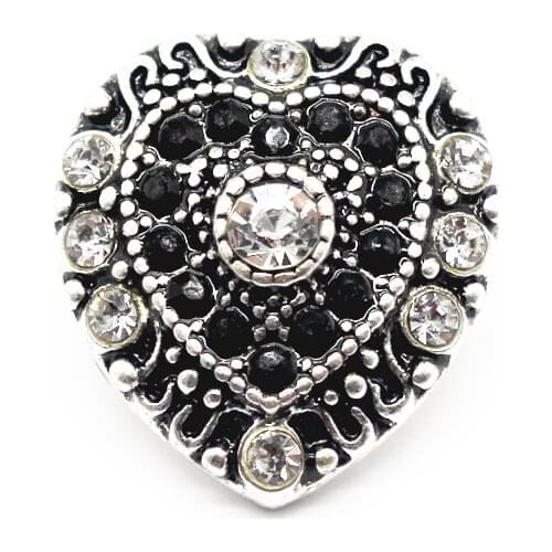 Newest 10pcs/lot Metal Vintage Heart Crystal Snap Button Fit 18mm/20mm Women Snap Bracelet Bangles Jewelry Making