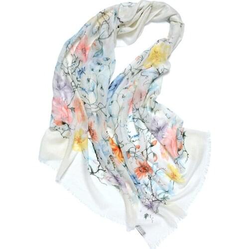 New arrival 100%goat cashmere printed women fashion thin scarfs shawl pashmina 70x200cm small tassel