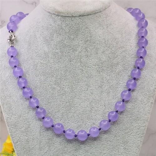 New Fashion Natural Stone Violet Jades 8mm 10mm 12mm Round Beads Jewelry Womens Necklace Birthday Gift Accessories 18inch Y739