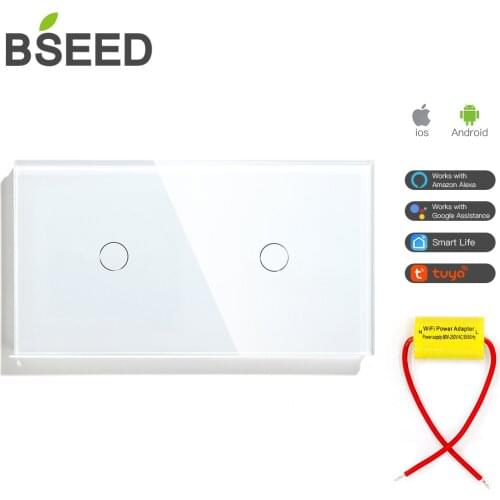 BSEED EU Standard Single Live Line Wifi Switch White Black Gloden Crystal Glass Panel For Smart Home Work With Tuya For Russia