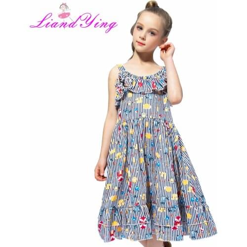 Girls Cartoon Animal Fish Fox Owl Print Dress Elegant Flower Girls Wedding Dress Baby Girls Princess Dress Kids Party Dresses