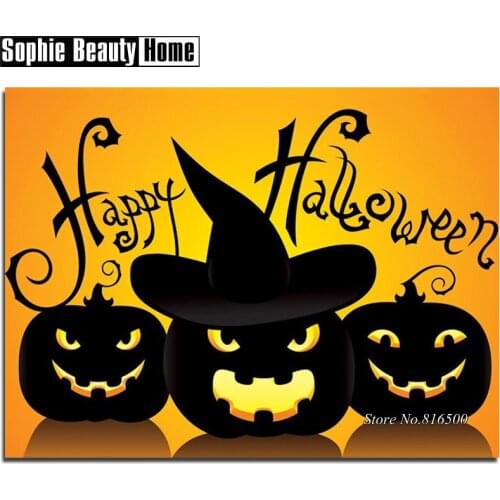 Full DIY 5D Diamond Painting Cross Stitch Happy Halloween Pumpkin Diamond Embroidery Rhinestone Diamond Mosaic Home Decor 188074