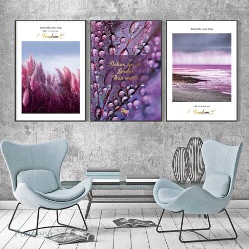 Scandinavian Style Purple Theme Landscape Canvas Poster Nordic Print Wall Art Painting Lake Leaf Pictures Modern Home Decor