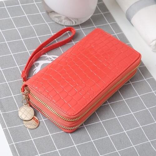 Double Zipper Wallet Bag for Women Female PU Leather Long Phone Card Holder Coin Pocket Clutch Purses Money Bags Fashion Handbag