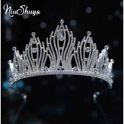 NiuShuya Baroque Luxury Crystal Bridal Tiaras Crowns Princess Queen Pageant Rhinestone Veil Tiara Headband Wedding Hair Accessor