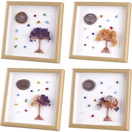 TUMBEELLUWA 8.7'' Framed Agate Slice Wall Art,Healing Crystal Money Tree Tumbled Stones Picture Frame for Wedding Home Decor