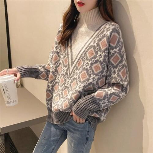 New style retro high neck thickened bottomed womens sweater loose Korean fashion fashion top fashion