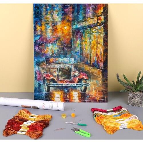 Vintage Car Printed Fabric 11CT Cross Stitch Embroidery Kit DMC Threads Knitting Handicraft Handmade Needlework Gift Wholesale