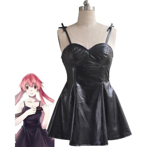 Japan Amine Mirai Nikiki Gasai Yuno Cosplay Costume Gasai Yuno Black Leather Sexy Dress Halloween Costumes Cosplay
