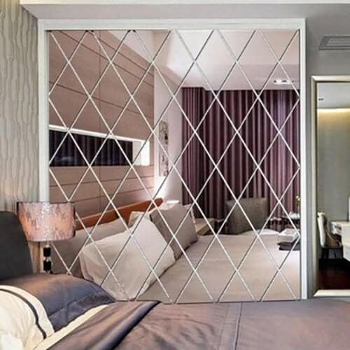 Diamond Spliced Mirror Stickers Self Adhesive Removable Acrylic Mirror Sheets Wall Decals For Home Art Room Bedroom Background