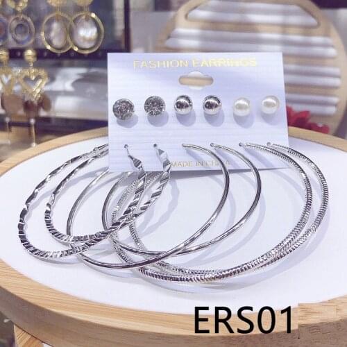 Ximei Oversize Big 6 pairs/sets Hoop Earring Metal Stud Fashion For Women Girl Hyperbole Jewelry Earring