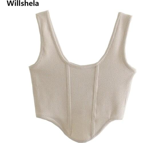 2021 Crop Top Women Elastic Knitted Tank top Casual Fashion Chic Lady Woman y2k Top Summer haut femme