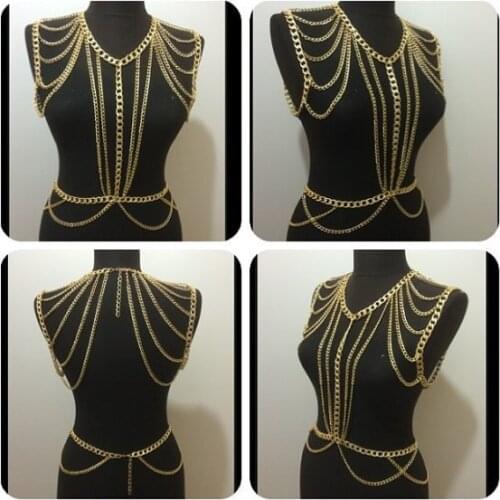 Gold Sexy Body jewelry Women Necklaces & Pendants Tassel Alloy Punk Long Necklace 2019 New Designer Female Fashion Jewelry BY206