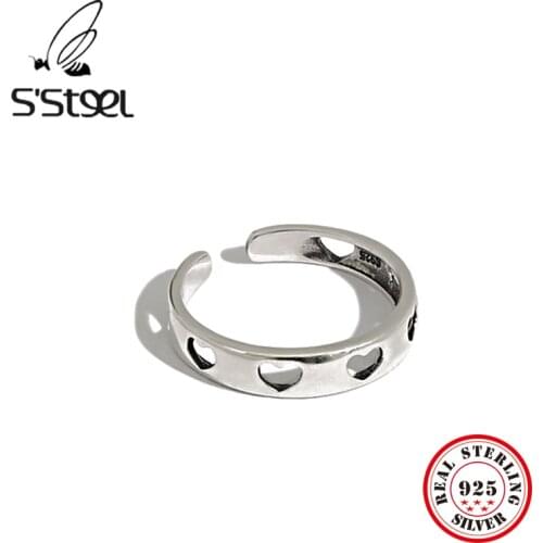 SSTEEL Heart Ring 925 Sterling Silver Gift For Women Korean Minimalist Retro Opening Ring Anillos De Plata 925 De Ley Jewelry