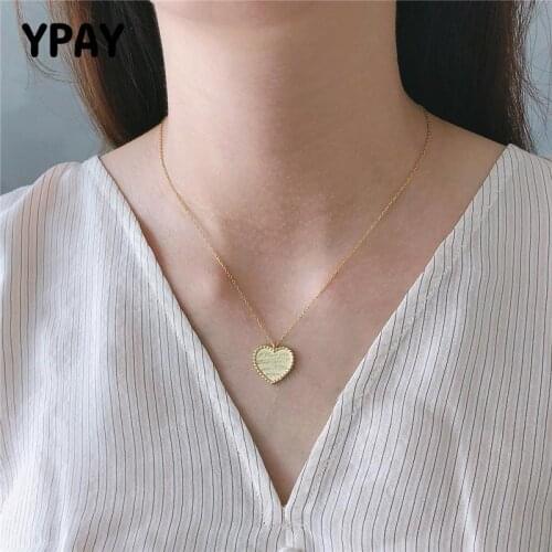 YPAY Genuine 925 Sterling Silver Pendant Necklaces for Women Korea Gold Plated Love Heart Letter Necklace Christmas Gift YMN169