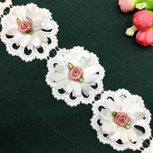 1 Yard 6.5CM Cotton Lace Ribbon 3D Flower Fabric Sewing Craft Lace Trim DIY For Costume Wedding Dress Hat Clothes Decoration