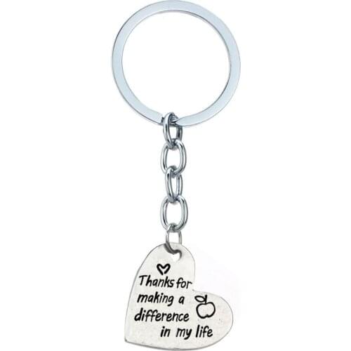 12PC Thanks For Making A Difference In My Life Keyring Heart Apple Charm Pendant Keychain Teachers Day Gifts Thank You Jewelry