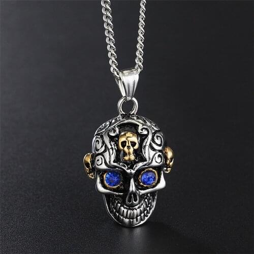 316L stainless steel never fade hip hop skull man necklace 316l steel pendant punk skull men jewelry necklace accessories HE143