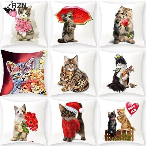 45x45cm Cartoon Cat animal Sofa Decorative Cushion Cover Pillow Pillowcase Polyester 45*45 Throw Pillow Home Decor Pillowcover