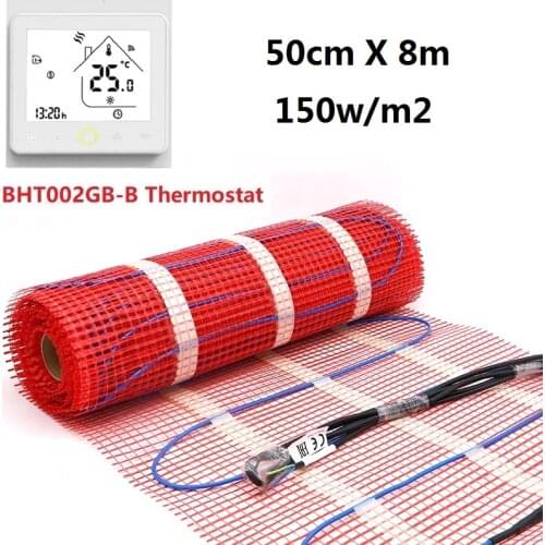 4m2 Warm Floor Heating Mat Kits 150w/m2 50cmX8m Under Tile Snow Melting with Thermostat WiFi