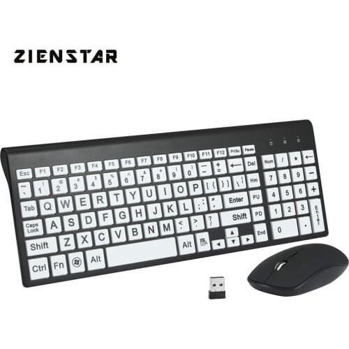 Zienstar Wireless Large Print Keyboard and Mouse Combo Set with 2.4G USB Receiver for Middle-aged and Elderly Individuals