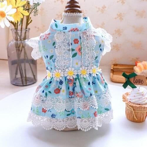 Summer Pet Dog Floral Print Princess Dress Cotton Dog Clothes Skirt For Pet Yorkshire Outfits Clothing Girl Teddy Husky