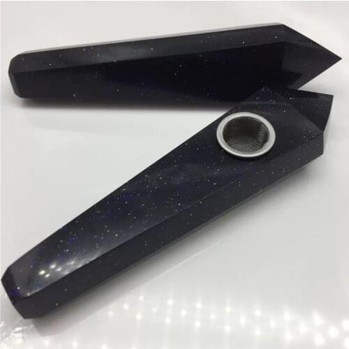 Natural Blue Sand Stone Crystal Pipe Cigarette Holder Magic Wand Point Health Tobacco Smoking Pipe Healing Gift