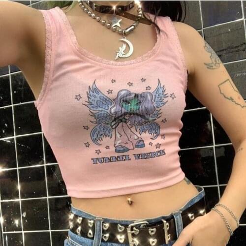 2021 New Fashion Women Sexy U Neck All-match Vest Top Young Girls Cute Pattern Sleeveless Cropped Tank Tops Femme Slim Fit Tanks