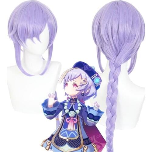 Genshin Impact Qiqi Wig Cosplay Hair Long Braid Purple Synthetic Straight Heat Resistant Hair Adult Women Halloween Free Wig Cap