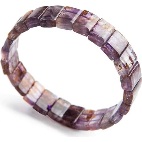 Genuine Natural Purple Gold Titanium Cacoxenite Rutilated Quartz Crystal Lady Charm Bracelet