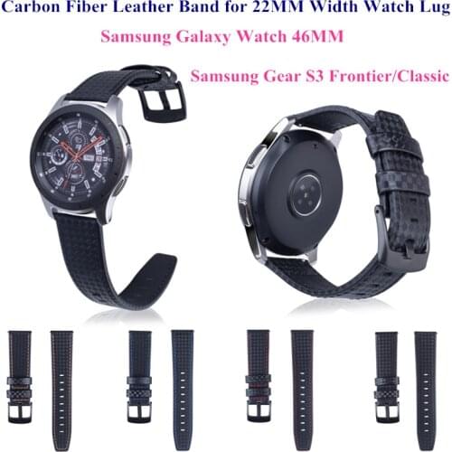 Carbon Fiber 22MM Genuine Leather Watch Band Strap for Samsung Galaxy Watch 46MM Gear S3 Replacement Wristband for AMAZFIT Watch