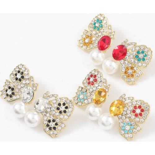 Pauli Manfi 2021 Fashion Metal Imitation Pearl Rhinestone Butterfly Earrings Girl Popular Creative Party Jewelry Accessories
