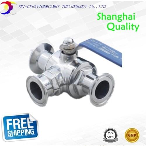 1 1/2" DN32 sanitary stainless steel ball valve,3 way 316 quick-installed/food grade manual clamp ball valve_handle T port valve