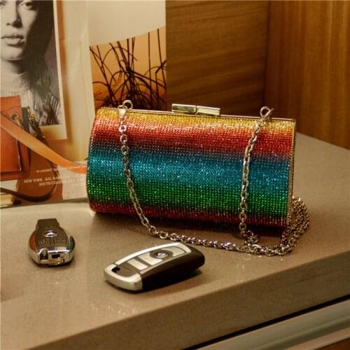 Chic Rainbow Rhinestone Purse Evening Bling Bags Women Luxury Party Handbag Wedding Clutch Bag Diamond Crossbody Bottle Can Bags