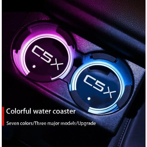 Luminous Car Water Cup Coaster Holder 7 Colorful USB Charging Car Led Atmosphere Light For Citroen C5 X C5X Auto Accessories