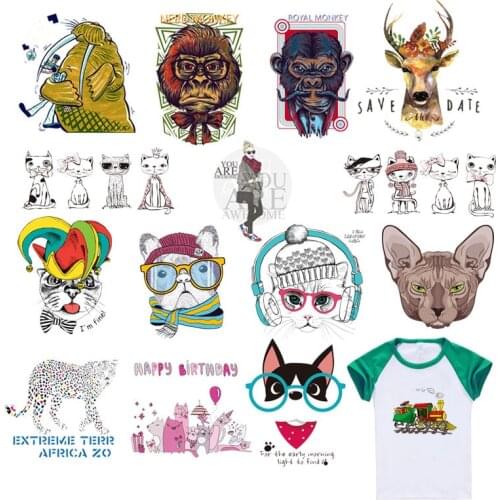Iron-on Transfer Patches Cute Animals Stickers Heat Transfer For Stripe Clothes Boy Girl T-shirt Patch DIY New Design F