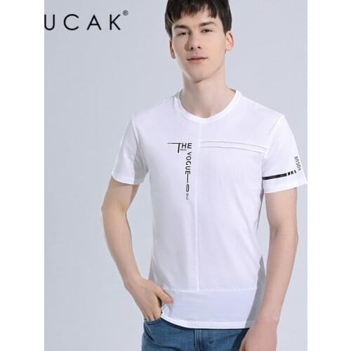 UCAK Brand Classic O-Neck Pure Cotton Short Sleeve T Shirt Summer New Streetwear Casual Word Print Slft Tees Male Homme U5633