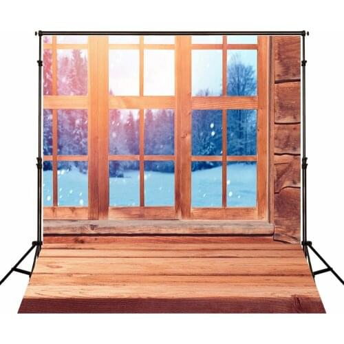 VinylBDS Winter Photography Backdrops Wooden Floor Window Snow Photo Backgrounds Photographic Background For Photo Studio