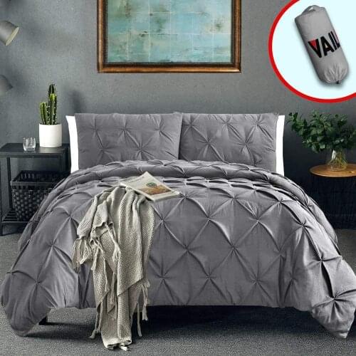 Pinch Pleat Color Bedding Set Bedcloths Pillowcases Gray Bed Linens Set Adults Soft Bed Duvet Cover Set US Twin Queen King