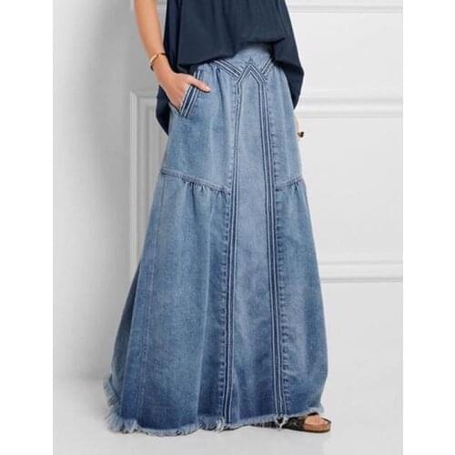 KALENMOS Denim Jeans Women Long Skirt Stretch Vintage Loose Slim Fit Blue Club Streetwear Chic Sexy Harajuku Skirts Plus Size