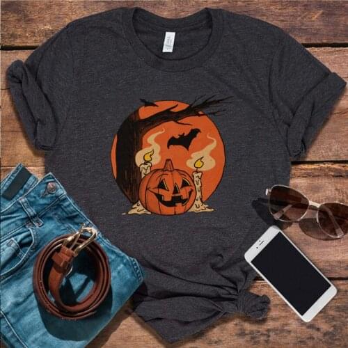 Halloween Pumpkin Tshirt Woman Punk Clothes Pumpkin Scene Halloween Clothes Women Plus Size Tee Vintage Clothing Aesthetic Print