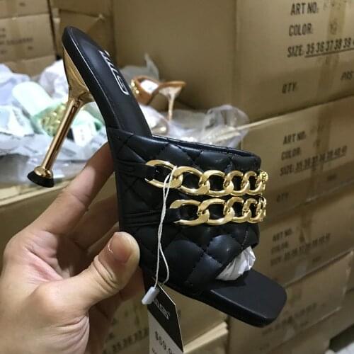 Womens high-heeled sandals 2021 summer new fashion metal chain sandals stiletto sexy party womens shoes 9.5CM