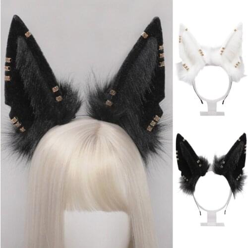 Girls Animal Wolf Ears Plush Hair Hoop with Metal Ring Lolita Lovely Party Headdress Anime Cosplay Party Accessories