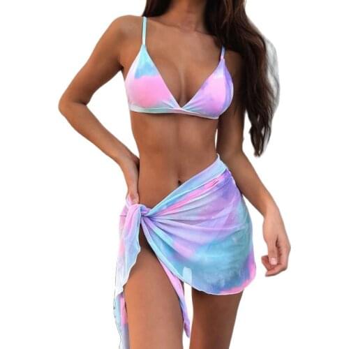 Summer 2021 New Three Piece Set Bikini Tie Dyed Printed Swimsuit Women Split Swim Suit Swimwear