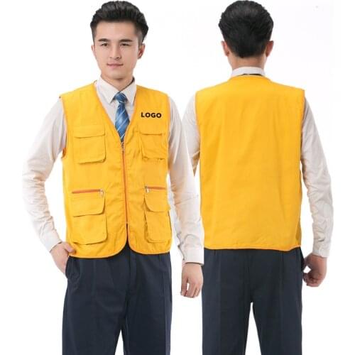 Men Volunteer Waistcoat Customized Workwear Advertisting Solid Color Text Logo Printing Unisex Work Clothes Sleeveless Vests