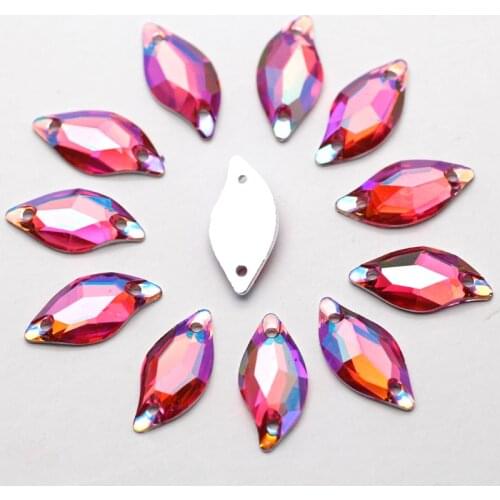 10*20mm 100pcs S Shape Red AB Flat Silver Base Sew On Rhinestone With 2 holes for DIY Garment Accessories Sew on Stone Buttons