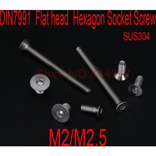 1000pcs/lot DIN7991 Stainless Steel A2 M2/M2.5 Flat head Hexagon Hex Socket Screws countersunk Cap Screw Length 3mm--16mm