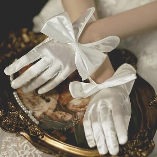 2021 Women Fashion Gloves Short Lap Ding Elastic Link Retro Large Bow Photo Satin Comfortable Birthday Party Dress Placement