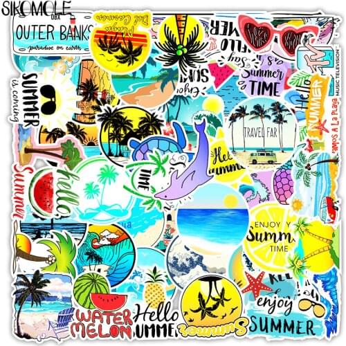 50PCS Enjoy The Summer Coconut Beach Stickers Skateboard Laptop Guitar Scrapbooking PVC Toy Kids Decals Graffiti Sticker F4